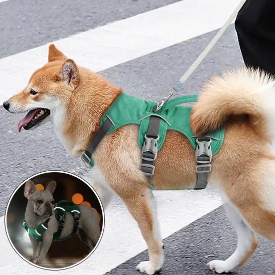 Harnais pour chien vert réfléchissant