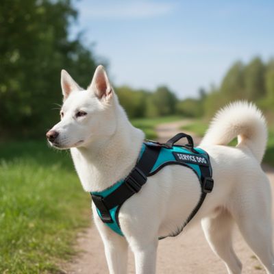 Berger blanc harnais chien turquoise