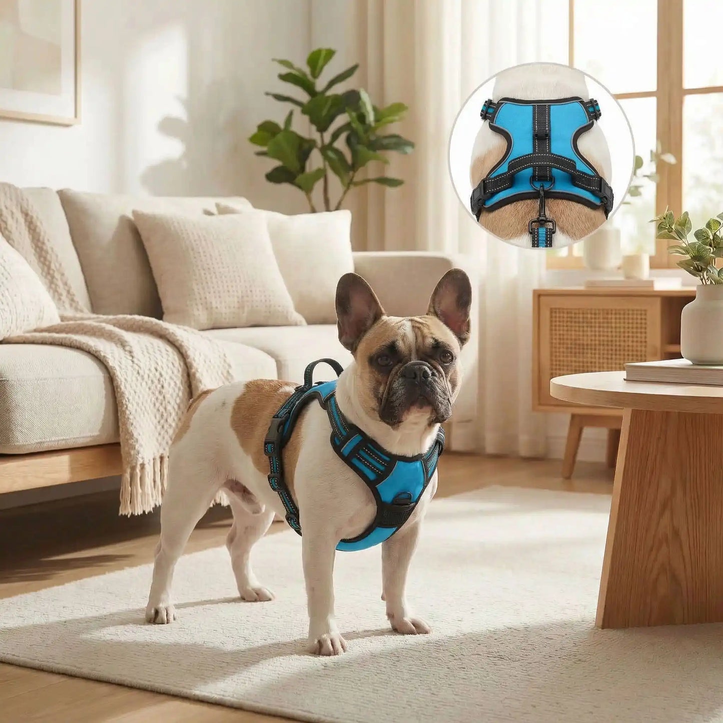 Bouledogue debout harnais pour chien bleu clair