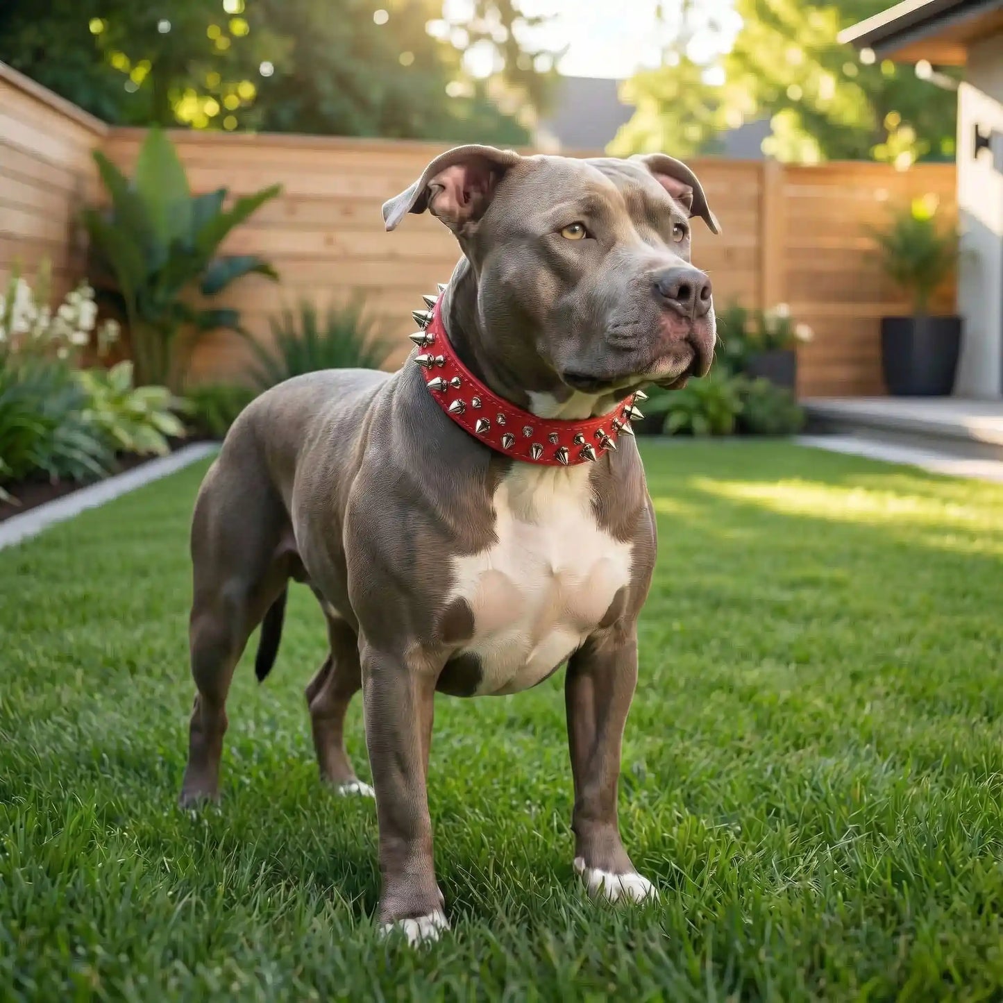 Collier pour chien rouge clouté