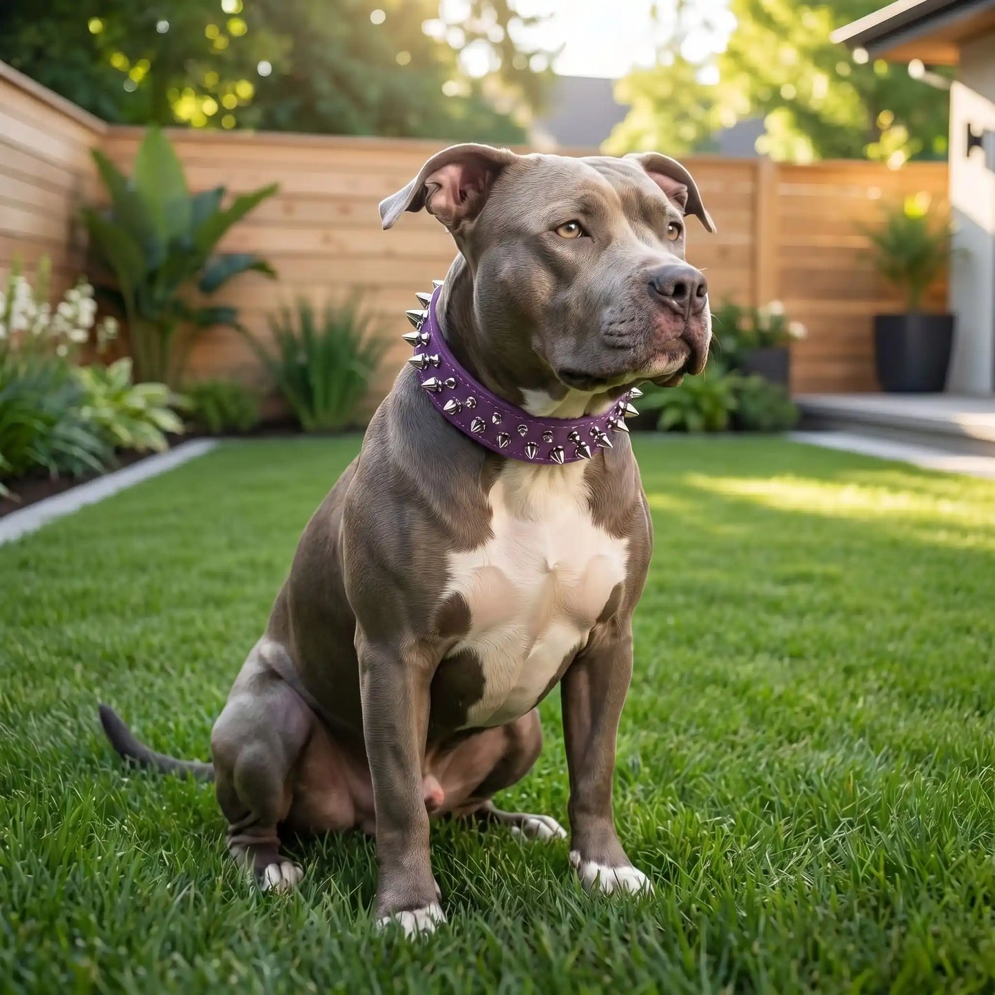 Collier pour chien violet clouté