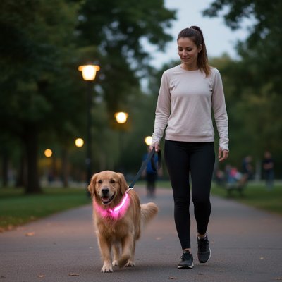 Colliers lumineux pour chiens rose promenade