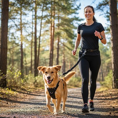 Laisse canicross femme forêt