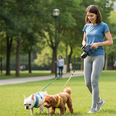 Laisse double pour chien au parc