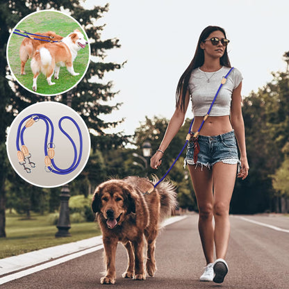 Laisse double pour chien bleu détails