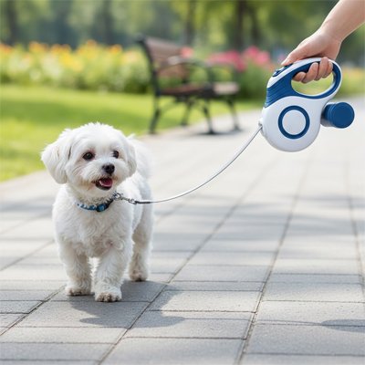 Laisse enrouleur chien bleue