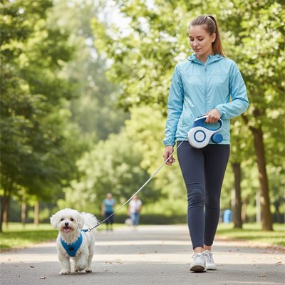 Laisse enrouleur chien-bleue promenade