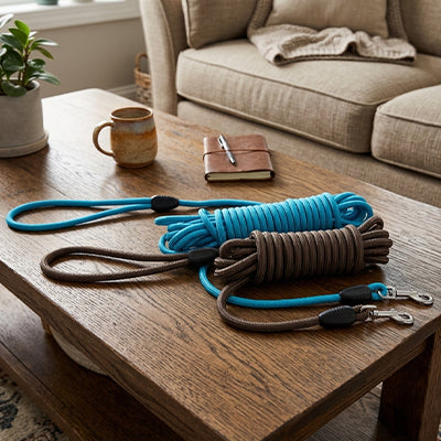 Longe pour chien corde bleu marron