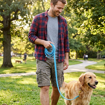 Longe pour chien plate bleue