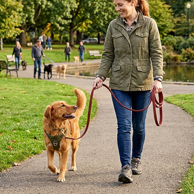 Longe pour chien plate grenat parc