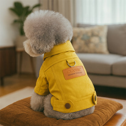 Manteau chien jeans jaune dos
