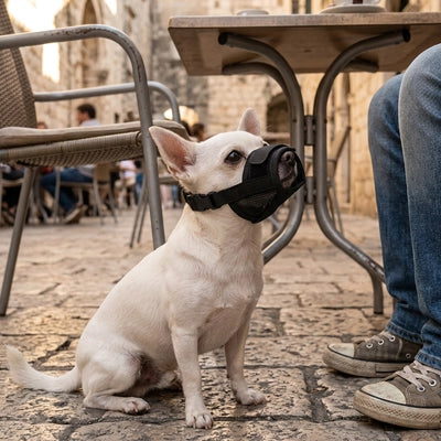 Muselière pour chien noire Chihuahua assis